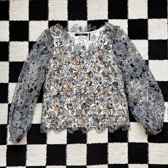 Badgley Mischka Floral Lace Long Sleeve Top 4 - Picture 1 of 6